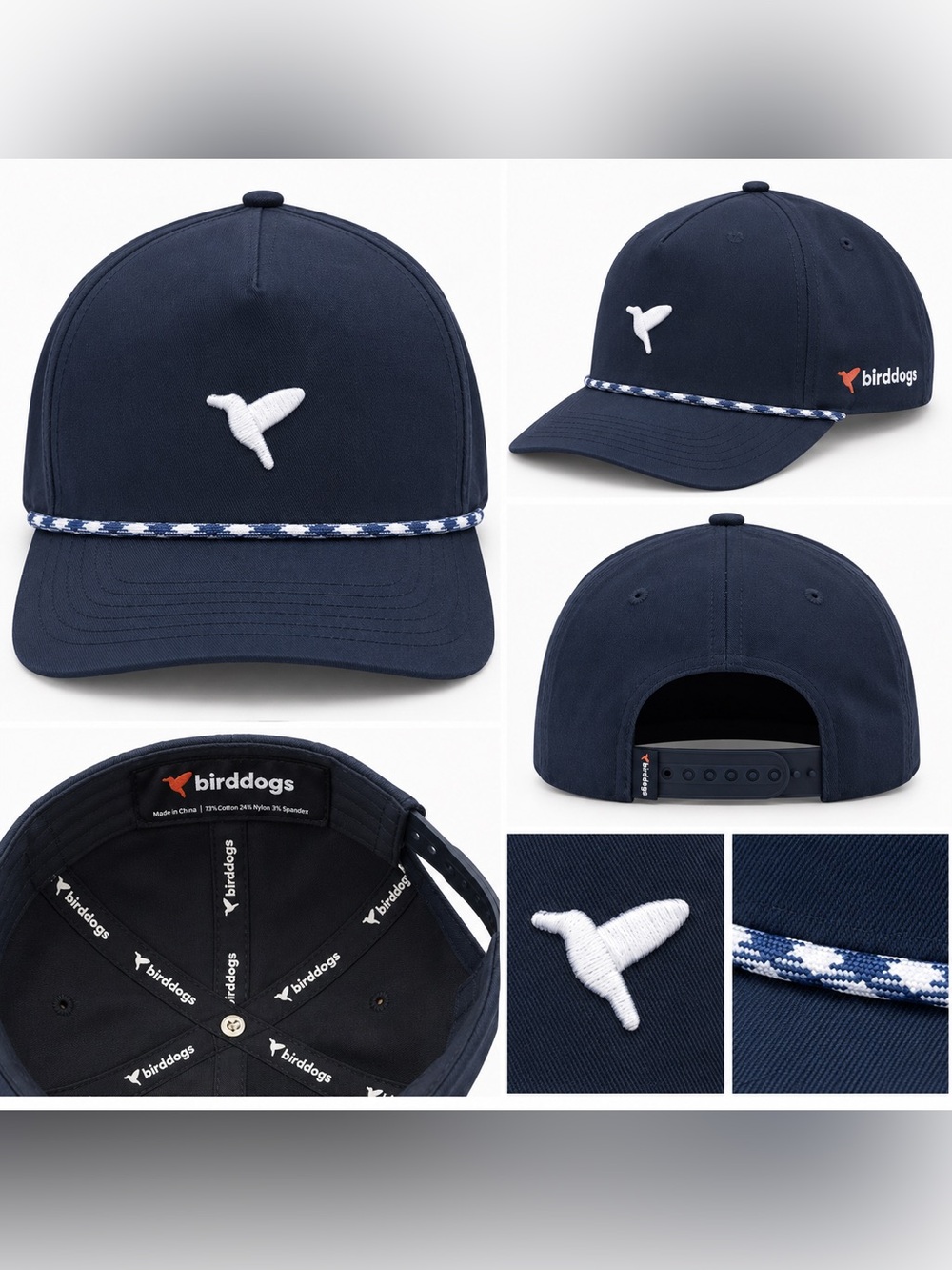 Birddogs Navy Blue Rope Hat Golf Performance Cap Adjustable | OS